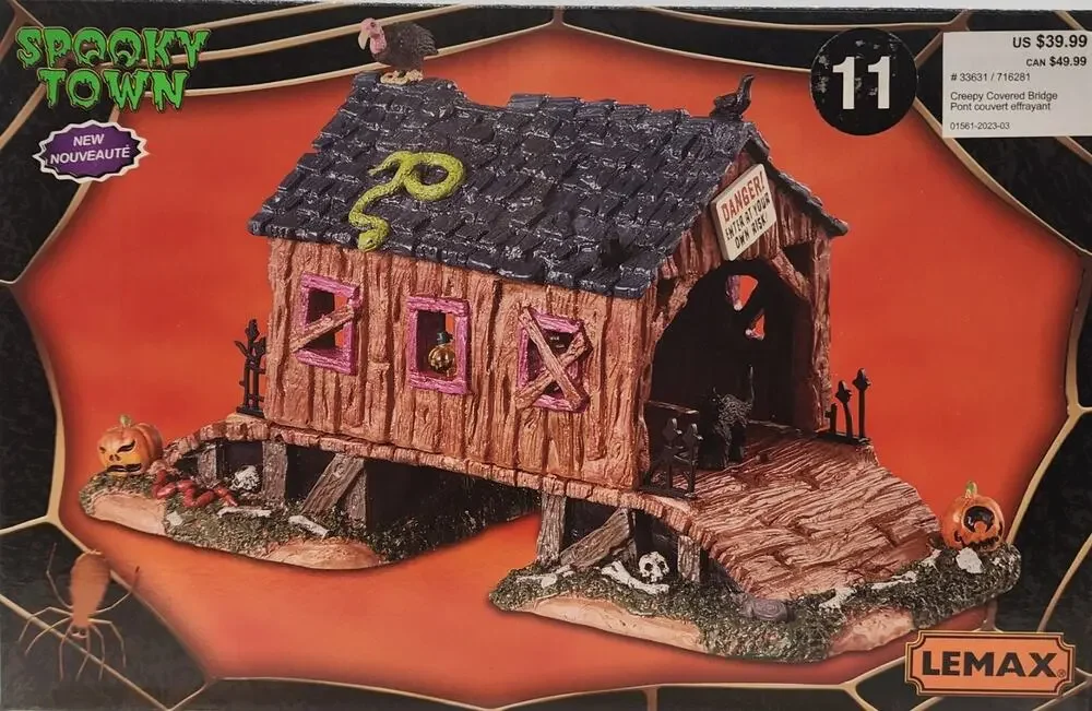 Lemax 2023 Creepy Covered Bridge Spooky Town #33631 Buzzard Crows Snakes Skulls